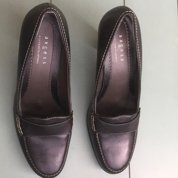 Axcess Black Leather Platform Penny Loafers 8.5M - Picture 2 of 8